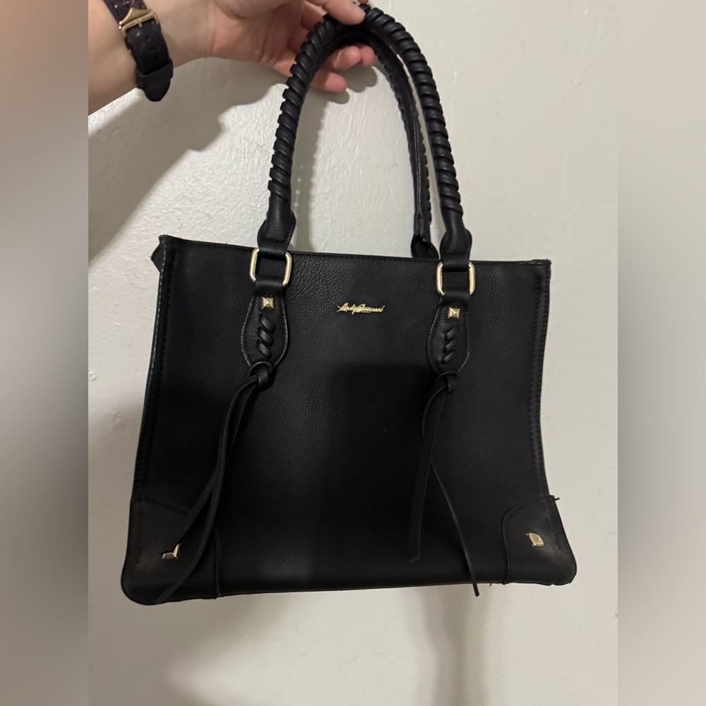 Lady Conceal Black Leather & Gold Tote Concealed Carry Purse